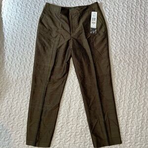 Ralph Lauren Olive Green 100% Silk Tahiti Lined Crop Pants Sz 4 High Rise NWT